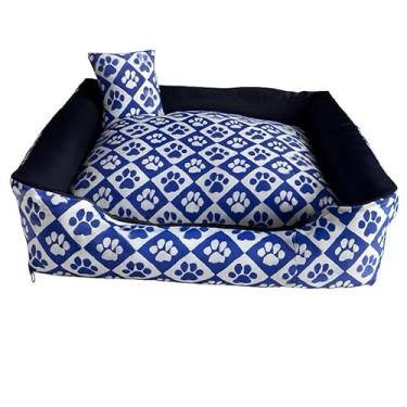 Imagem de Caminha Pet Premium com Fundo Impermeável, Zíper e Enchimentos Removíveis – Super Macia e Resistente | Para Cães e Gatos – Tamanhos P, M, G, GG e Extra G(AZUL OSSINHOS,G - 60X50X17)