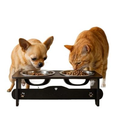 Imagem de Comedouro Elevado Pet em MDF com Tigelas de Inox | Antiderrapante, Atóxico e Durável | Ideal para Gatos e Cães – Melhora Digestão e Postura(Preto,P)