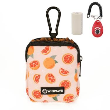 Imagem de WINPAWS Bolsa de petisco para cães com clicker de treinamento, suporte de saco de cocô de tecido de nylon impermeável para coleiras, mãos livres, bolsa de passeio para cães pequenos com mosquetão