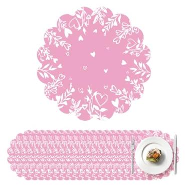 Imagem de 100 peças de jogo americano de papel para o dia dos namorados, 33,5 cm, recortado, descartável, rosa, floral, coração, tapete para jantar, festas, casamentos, feriados, decorações de mesa