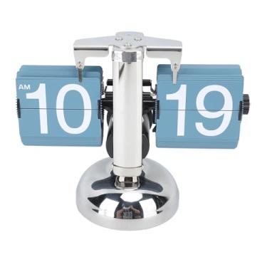 Imagem de aqxreight Relógio Digital Retro Estilo Europeu Flip Down 304 Aço Inoxidável Automático Mecânico Digital Flip Relógio de Mesa para Sala de Estar 12 Horas Perna única Moldura Preta Página Branca (Azul)