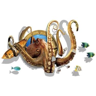 Imagem de MaiKeAYang Decalques de parede 3D murais removíveis vinil paredes decorações 3D polvo profundo para sala de estar, quartos de bebê, quarto, banheiro, casa, parede, decoração DIY