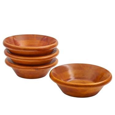 Imagem de VieWood Tigelas de salada de madeira, conjunto de 4 tigelas de madeira de 20 cm para servir alimentos, salada, sobremesa, decoração de casa, seguro para alimentos - leve, resistente e durável