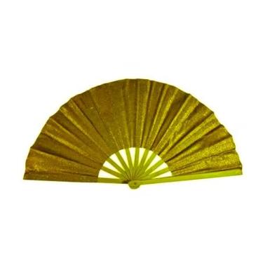 Imagem de Leque Grande Brilho Glitter Colorido Para Festa Dança Carnaval Decoração Luxo Oriental 34x60cm(Leque Glitter Dourada,Kit c/3)