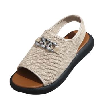 Imagem de Sandálias femininas elegantes de lazer que combinam com todos os dedos, bico redondo, design confortável, salto alto, para primavera, verão, praia, Bege, 38