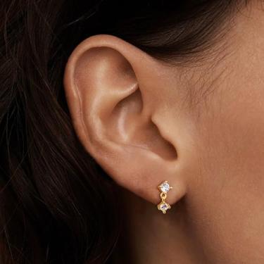 Imagem de Brincos femininos com costas planas, brincos de costas planas, banhados a ouro 14 K, brincos de zircônia cúbica com costas planas, standard, Aço inoxidável, Sem pedra preciosa