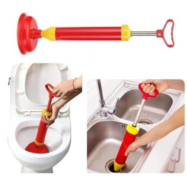 Imagem de Desentupidor de Vaso Sanitário com Bomba Manual de Alta Pressão – Remove Entupimentos em Pias, Ralos, Canos e Vasos – Ventosa de Silicone Resistente e Haste de Metal Durável
