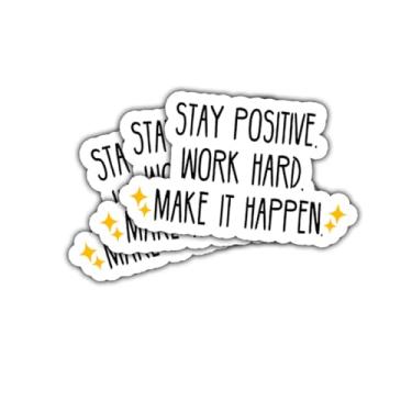 Imagem de 3 peças Stay Positive Work Hard Make It Happen adesivos motivacionais à prova d'água adesivos Stay Positive Work Hard and Make It Happen Vinyl Car Decalque para laptop, garrafa de água, caixa de