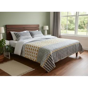 Imagem de JKCCZLL Conjunto de colcha de casal com fronhas leves para colchas de verão, colcha floral, 3 peças, Queen Yellow