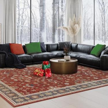 Imagem de Tapetes Boho laváveis para quarto, tapete vermelho para sala de estar, tapete de Natal de lã sintética macia para crianças, sala de jogos, dormitório, berçário, sala de jantar, escritório, casa