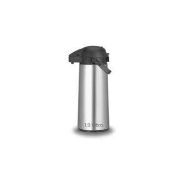 Imagem de Garrafa Térmica Inox, 1,9L, Parede Dupla, Preta, Aço Inoxidável 304/201, 29,2x12,5cm, com Alça Lateral, Conserva Quente 8h e Gelado 24h