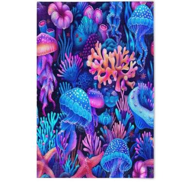 Imagem de Quebra-cabeças para adultos 500 peças arte floral animal fofo desenho animado colorido coral azul rosa homens presentes criativos família elefante branco, 500 peças, 52 x 37,8 cm