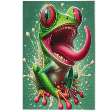 Imagem de Quebra-cabeça de sapo vibrante engraçado 500 peças quebra-cabeça adulto cena engraçada quebra-cabeças coloridos paisagem arte animal, 500 peças, 52 cm x 37,8 cm