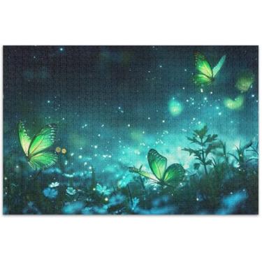 Imagem de Quebra-cabeça de 1000 peças de borboletas verdes com glitter para adultos, presente engraçado, paisagem floral, 75 x 40 cm