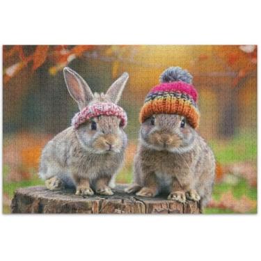 Imagem de Quebra-cabeça de coelho adorável coelhinho 500 peças para adultos, brinquedo artístico, divertido, presente para jogo de elefante branco, 51 x 35 cm