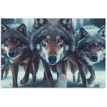 Imagem de Quebra-cabeça com estampa de lobos fofos para adultos, 1000 peças, elefante branco, cenário de inverno, decoração de arte animal, 75 x 40 cm