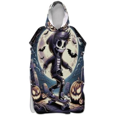 Imagem de Joisal Esqueleto legal de desenho animado poncho de surf de Halloween para toalha de banho com capuz de praia Adul Poncho masculino plus size com capuz