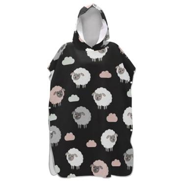 Imagem de TSENQUE Poncho de surfe preto de ovelha com desenho fofo para trocador adulto plus size ponchos femininos com capuz estampa de toalha de praia