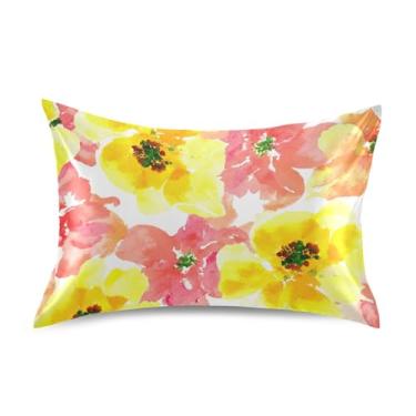 Imagem de Travesseiros refrescantes floral aquarela amarelo rosa floral cetim animal padrão king queen travesseiros chinelos conforto cama presentes king size 101,6 cm x 50,8 cm