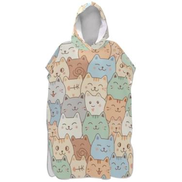 Imagem de Joisal Poncho de surfe de gato de desenho animado para adultos toalha de natação com capuz bonito poncho masculino plus size com capuz