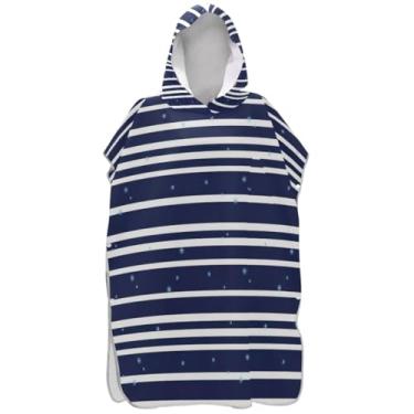 Imagem de Joisal Poncho de surfe para adultos trocador de roupa de banho com capuz bonito plus size azul marinho branco listrado poncho adulto unissex com capuz