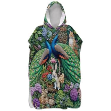 Imagem de Joisal Roupão de mudança verde pavão animal para adultos, poncho de surfe, leve, masculino, com capuz, toalhas de banho com capuz