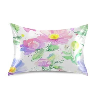 Imagem de Fronhas de cetim floral refrescante arte fofa rei queen padrão fronhas fronhas de cama fronha queen tamanho 76.2 cm x 50.8 cm aquarela flores silvestres pastel