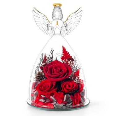 Imagem de AIMEYE Presentes de rosas de Natal para mãe, flores reais preservadas, rosas em vidro, estatuetas de anjo, para avó, mulheres, mãe, esposa, sogra/vermelha