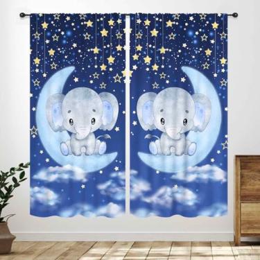 Imagem de Lnepty Cortinas infantis de elefante, para bebês, meninos, meninas, animais fofos, adoráveis, aquarela, tratamentos de janela azul, para quarto, sala de estar, sala de aula, 2 painéis, 106 x 113 cm