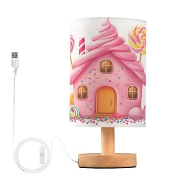 Imagem de Joisal Abajur de leitura de cabeceira rosa Candy House, mini abajur de linho, essencial para dormitório