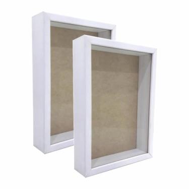 Imagem de Kit 2 Molduras Caixa Alta com Vidro para Quadros Quilling e Scrapbook 20x20cm - 1,5x4,5- para Obras em Relevo, Presentes ou Decoração em Parede(BRANCO,20x20 CM)
