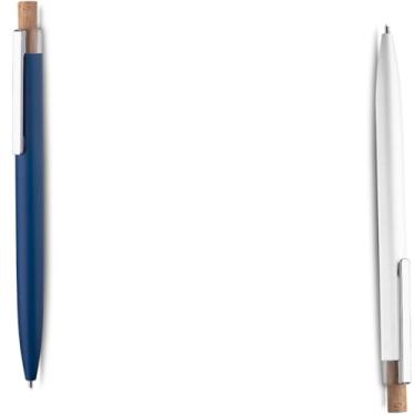 Imagem de Caneta Esferográfica em Alumínio Reciclado, Escrita Azul, Refil Parker, Acionador em Bambu, Cilíndrica, Ambidestra, 15g (Azul e Branco)