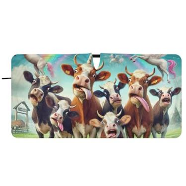 Imagem de Toldo de vacas gado bonito para para-brisas de carro caminhão dobrável bonito sombra de carro para para-brisa dianteiro, 81 cm x 157 cm