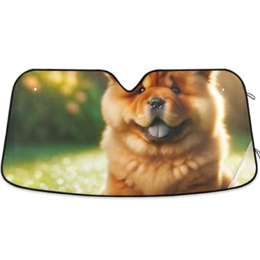 Imagem de Persiana de cachorro fofo Chow Chow Dog para para-brisa de carro bonito dobrável caminhão carro persianas para janelas dianteiras retrátil automotivo S, 134,6 cm x 59,7 cm