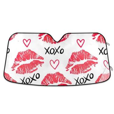 Imagem de Batom branco vermelho beijos para-sol carro para para-brisa bonito personalizado retrátil auto carro sombra para para-brisa dianteiro impressão animal L, 144.8 cm x 80.0 cm