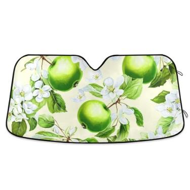 Imagem de Guarda-sol floral branco maçãs verdes personalizadas para para-brisa de carro caminhão dobrável engraçado sombra de carro para para-brisa dianteiro M, 139,7 cm x 70,1 cm