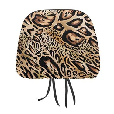 Imagem de Capa protetora universal de encosto de cabeça para assento de carro com textura de leopardo marrom sem costura, 2 peças, capa macia para encosto de cabeça de carro, acessórios de decoração para a