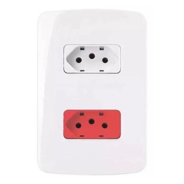 Imagem de Tomada Dupla 20A Branco + Vermelho Conjunto 4x2 Lunare