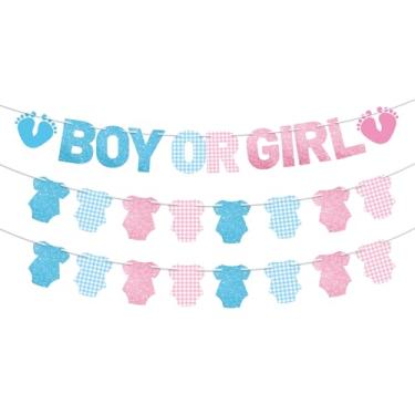 Imagem de Gênero Revelação Festa Decorações, Pré-Enfiado Boy or Girl Sinal com Azul & Rosa Brilho Bodysuits Guirlanda para Baby Shower Festa Suprimentos Aniversário Foto Fundo