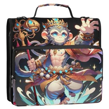 Imagem de Fichário com 3 anéis de desenho animado de Deus macaco fofo de 3 cm D com zíper e alça para portfólio escolar e suporte de pasta de anel