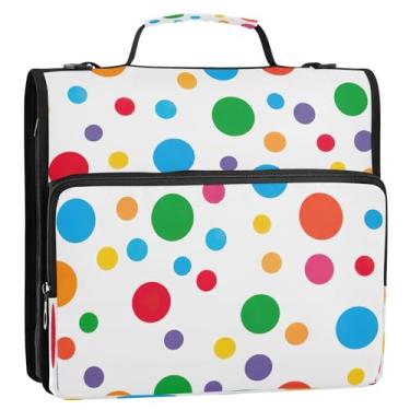 Imagem de Bolsa de fichário com 3 anéis de bolinhas coloridas, verde, azul, laranja, com alça, organizador de fichário com zíper para escola e escritório, porta-pastas com bolsos