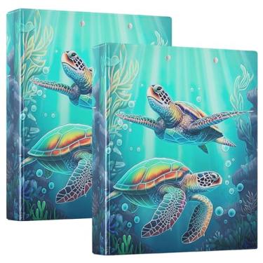 Imagem de Fichários personalizados de tartarugas marinhas oceânicas 3,8 cm, 3 anéis, 200 folhas, portfólio, anel, estampado, redondo, 31,5 x 27 x 6 cm, 1 pacote