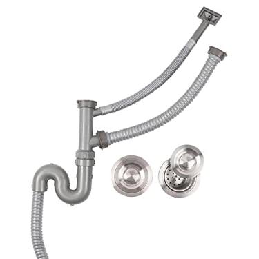 Imagem de Acouto Tubo de Drenagem de Pia de Aço Inoxidável Com Transbordamento - Tubo de Dobra de Aço Inoxidável Pia de Banheiro para de Drenagem de água Ferramenta de - Filtro de Banheiro e Cozinha -