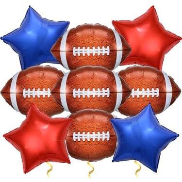 Imagem de Decorações de festa de futebol, balões de alumínio em forma de futebol para decoração de festa de aniversário de rúgbi com tema esportivo (vermelho azul)