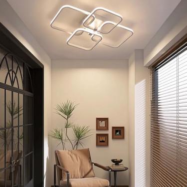 Imagem de Luminária de teto LED moderna para sala de estar, lustre LED quadrado de acrílico preto com 8 lâmpadas, 100 W, ideal para sala de jantar, quarto e corredor (branco, 4 lâmpadas).