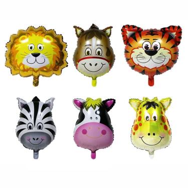 Imagem de Kit de balões para animais Mylar, 6 unidades, leões, tigres, veados, vacas, zebra