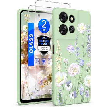 Imagem de Yucenx Capa floral para Motorola Moto G 5G 2026/Moto G Play 2026 com 2 protetores de tela, capa protetora à prova de choque de silicone líquido macio para meninas e mulheres para Moto G 5G 2026/G Play
