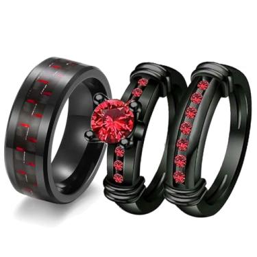 Imagem de ringheart 3 peças de anéis combinando para ele e ela anéis de casal Pruple CZ conjuntos de alianças de casamento femininas, women size7 & men size9, Metal Cristal Metal Cristal strass, Zircônia cúbica