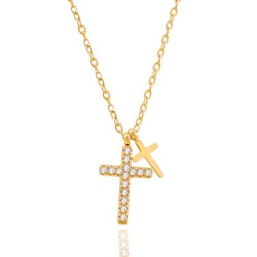 Imagem de WanLike Colar com cruz de ouro, pingente de fé, corrente delicada banhada a 14 K - joia de cruz religiosa para mulheres, Medium, latão/titânio, Sem Pedra Preciosa