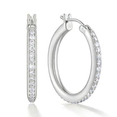 Imagem de Brincos de argola grandes de prata esterlina 925 com strass para mulheres, argolas de zircônia cúbica brilhante banhadas a ouro não manchadas, hipoalergênicos para orelhas sensíveis, 30MM, Metal, Sem